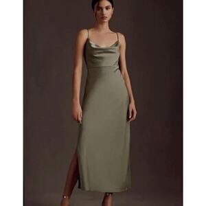 Sachin Babi Dress Charmeuse Satin Cali Cowl Midi Slip Moss sage Green wedding 6
